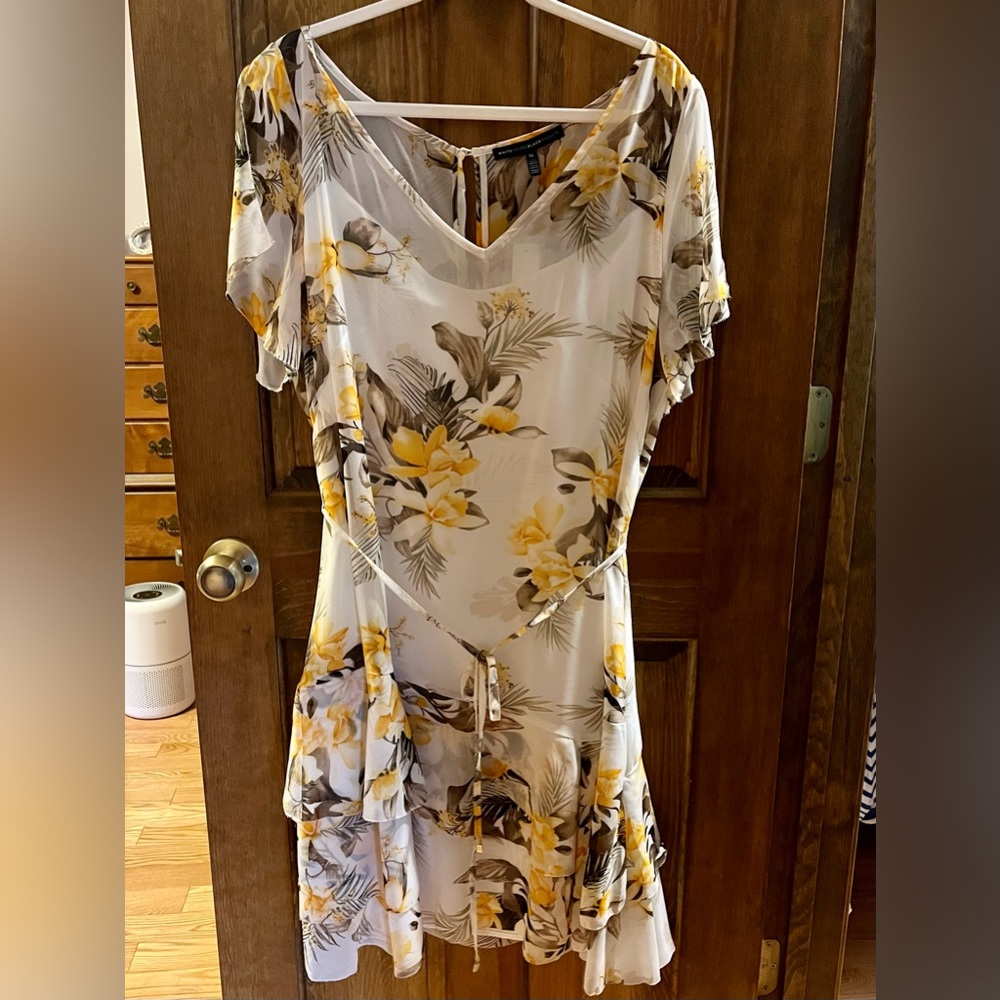 White House Black Market Ecru Paradise floral dress ~ Sz XL ~ NWT